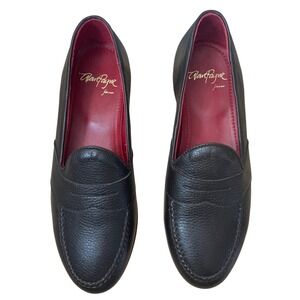 Alan Payne Mens Black Leather Penny Loafer Shoes Fatto a Mano Size 9